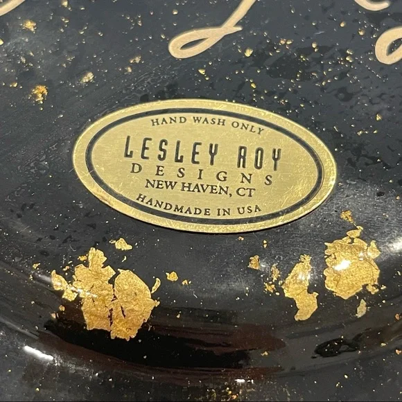 Vintage Signed Lesley Roy Gold Aventurine Lepidoptera Butterfly & Flowers Plate - Picture 3 of 7